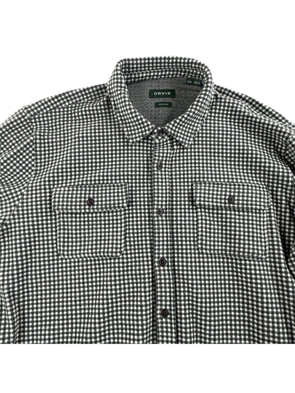Orvis Shirt Mens 2XL Green Flannel Button Up Long Sleeve Active Fit Pockets